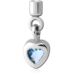 SURGICAL STEEL GRADE 316L JEWELED SCREW ON CHARM WITH MICRO THREADED CUP - HEART