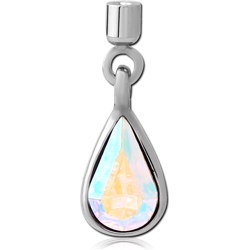 SURGICAL STEEL GRADE 316L JEWELED SCREW ON CHARM WITH MICRO THREADED CUP - PEAR