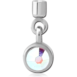 SURGICAL STEEL GRADE 316L JEWELED SCREW ON CHARM WITH MICRO THREADED CUP - CIRCLE