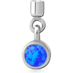 SURGICAL STEEL GRADE 316L ORGANIC SYNTHETIC OPAL SCREW ON CHARM WITH MICRO THREADED CUP - CIRCLE