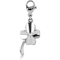 SURGICAL STEEL GRADE 316L JEWELED CHARM WITH LOBSTER LOCKER - SHAMROCK