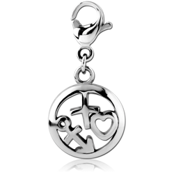 SURGICAL STEEL GRADE 316L CHARM WITH LOBSTER LOCKER - HEART ANCHOR CROSS