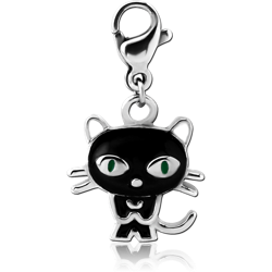 SURGICAL STEEL GRADE 316L JEWELED CHARM WITH LOBSTER LOCKER - CAT
