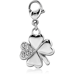 SURGICAL STEEL GRADE 316L JEWELED CHARM WITH LOBSTER LOCKER - SHAMROCK