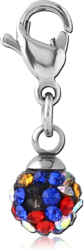 SURGICAL STEEL GRADE 316L EPOXY COATED CRYSTALINE CHARM WITH LOBSTER LOCKER - BALL