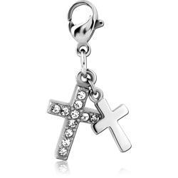 SURGICAL STEEL GRADE 316L JEWELED CHARM WITH LOBSTER LOCKER - CROSS