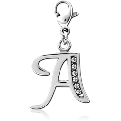 SURGICAL STEEL GRADE 316L JEWELED CHARM WITH LOBSTER LOCKER - A