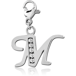 SURGICAL STEEL GRADE 316L JEWELED CHARM WITH LOBSTER LOCKER - M
