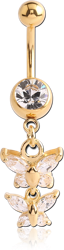 STERILE GOLD PVD COATED SURGICAL STEEL GRADE 316L JEWELED NAVEL BANANA WITH BUTTERFLY CHARM