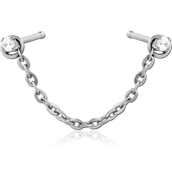 SURGICAL STEEL GRADE 316L PRONG SET 1.5MM JEWELED NOSE BONE WITH CHAIN