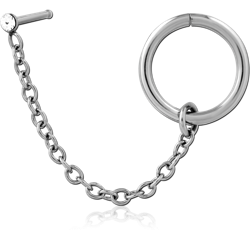 STAINLESS STEEL GRADE 304 CRYSTAL JEWELED NOSE BONE AND SEAMLESS RING WITH CHAIN