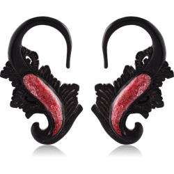 IRON ORGANIC WOOD CORAL INLAID CLAW EARRINGS PAIR