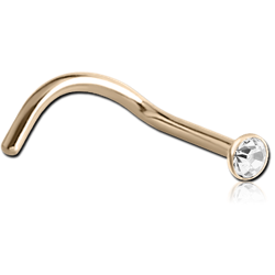 14 KARAT GOLD YELLOW 3MM BEZEL SET PREMIUM CRYSTAL JEWELED STRAIGHT NOSE STUD