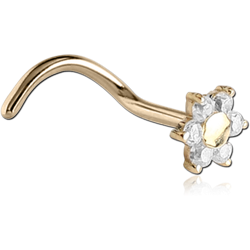 14 KARAT GOLD YELLOW CURVED PRONG SET FLOWER NOSE STUD