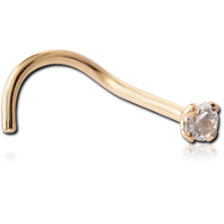 18 KARAT GOLD YELLOW CURVED NOSE STUD WITH 2MM PRONG SET DIAMOND