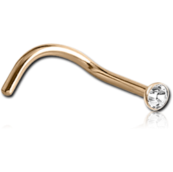 18 KARAT GOLD YELLOW CURVED GOLD NOSE STUD WITH 1.6MM BEZEL SET DIAMOND