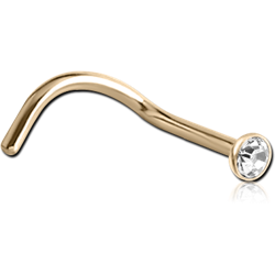 18 KARAT GOLD YELLOW BEZEL SET JEWELED CURVED NOSE STUD
