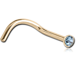 18 KARAT GOLD YELLOW 1.5MM BEZEL SET JEWELED CURVED NOSE STUD