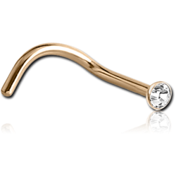 18 KARAT GOLD YELLOW CURVED GOLD NOSE STUD WITH 1.8 MM BEZEL SET DIAMOND