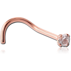 14 KARAT GOLD ROSE 2MM PRONG SET JEWELED CURVED NOSE STUD