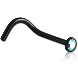 BLACK PVD COATED SURGICAL STEEL GRADE 316L JEWELED CURVED NOSE STUD