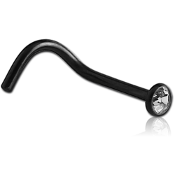 BLACK PVD COATED SURGICAL STEEL GRADE 316L VALUE CRYSTAL JEWELED CURVED NOSE STUD