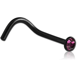 BLACK PVD COATED SURGICAL STEEL GRADE 316L JEWELED NOSE STUD WITH OPTIMA CRYSTAL