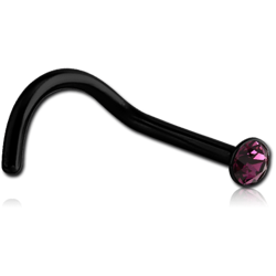 BLACK PVD COATED SURGICAL STEEL GRADE 316L VALUE CRYSTAL JEWELED NOSE STUD WITH GLUED STONE