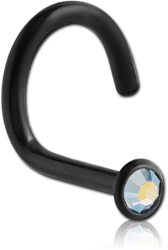 BLACK PVD COATED SURGICAL STEEL GRADE 316L LEFT LARGE CURVE PREMIUM CRYSTAL JEWELED NOSE STUD