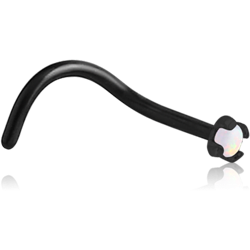 BLACK PVD COATED SURGICAL STEEL GRADE 316L CURVED PRONG SET 1.5MM JEWELED NOSE STUD WITH ORGANIC SYNTHETIC OPAL