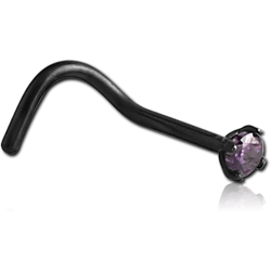 BLACK PVD COATED SURGICAL STEEL GRADE 316L CURVED PRONG SET 2MM JEWELED NOSE STUD