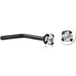 BLACK PVD COATED SURGICAL STEEL GRADE 316L CURVED PRONG SET 2MM JEWELED NOSE STUD
