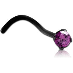 BLACK PVD COATED SURGICAL STEEL GRADE 316L CURVED PRONG SET 2.5MM JEWELED NOSE STUD