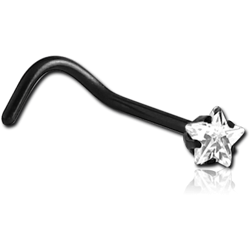 BLACK PVD COATED SURGICAL STEEL GRADE 316L CURVED PRONG SET STAR JEWELED NOSE STUD