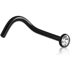 BLACK PVD COATED 	TITANIUM ALLOY VALUE CRYSTAL JEWELED CURVED NOSE STUD