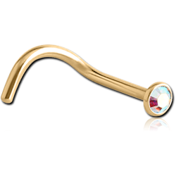 GOLD PVD 18K COATED SURGICAL STEEL GRADE 316L PREMIUM CRYSTAL JEWELED CURVED NOSE STUD