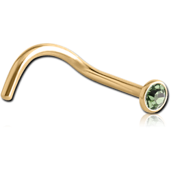 GOLD PVD 18K COATED SURGICAL STEEL GRADE 316L VALUE CRYSTAL JEWELED CURVED NOSE STUD