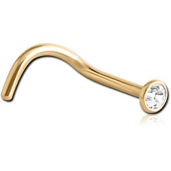 GOLD PVD 18K COATED SURGICAL STEEL GRADE 316L OPTIMA CRYSTAL JEWELED CURVED NOSE STUD