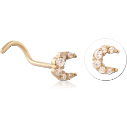 GOLD PVD 18K COATED SURGICAL STEEL GRADE 316L CURVED NOSE STUD CRESCENT GEM