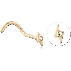 GOLD PVD 18K COATED SURGICAL STEEL GRADE 316L CURVED JEWELED NOSE STUD - THUNDER