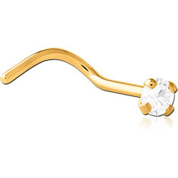 GOLD PVD 18K -COATED SURGICAL STEEL GRADE 316L CURVED PRONG SET 2MM JEWELED NOSE STUD