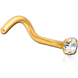 GOLD PVD 18K COATED SURGICAL STEEL GRADE 316L CURVED PRONG SET 2.5MM JEWELED NOSE STUD