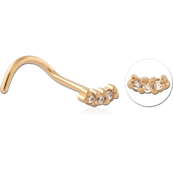 GOLD PVD 18K COATED SURGICAL STEEL GRADE 316L JEWELED NOSE STUDS