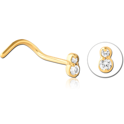 GOLD PVD 18K COATED SURGICAL STEEL GRADE 316L JEWELED NOSE STUDS