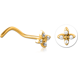 GOLD PVD 18K COATED SURGICAL STEEL GRADE 316L JEWELED NOSE STUDS