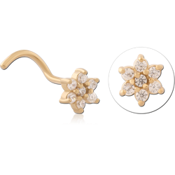 GOLD PVD 18K COATED SURGICAL STEEL GRADE 316L CURVED JEWELED NOSE STUD