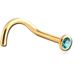 GOLD PVD 18K COATED TITANIUM ALLOY PREMIUM CRYSTAL JEWELED CURVED NOSE STUD