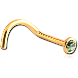 GOLD PVD COATED SURGICAL STEEL GRADE 316L VALUE CRYSTAL JEWELED CURVED NOSE STUD