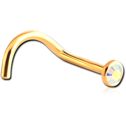 GOLD PVD COATED SURGICAL STEEL GRADE 316L OPTIMA CRYSTAL JEWELED CURVED NOSE STUD