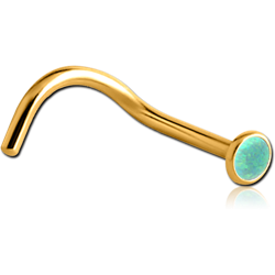 GOLD PVD COATED SURGICAL STEEL GRADE 316L ORGANIC SYNTHETIC OPAL CURVED NOSE STUD